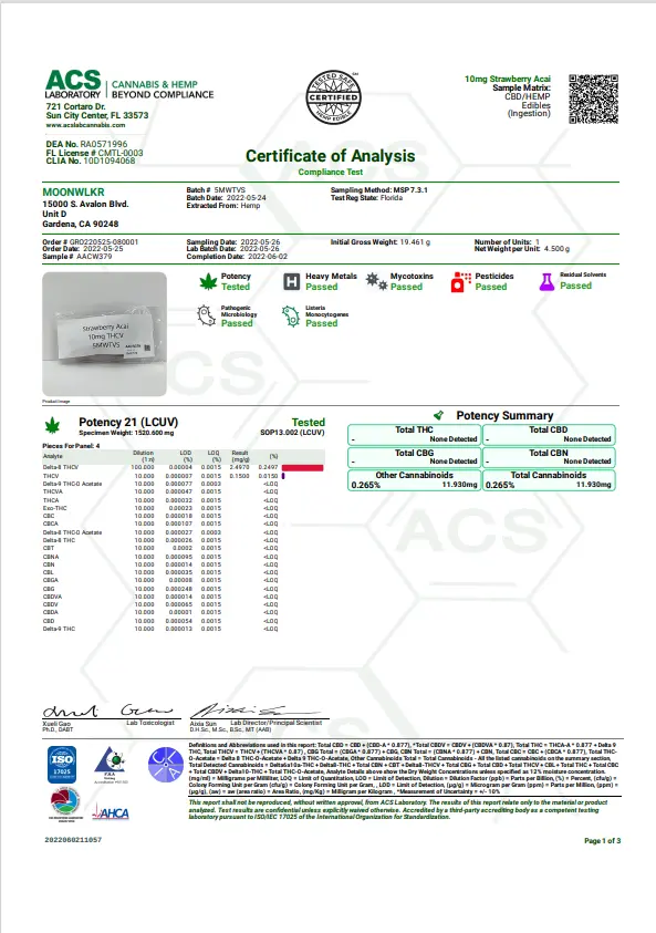 MoonWlkr THC-V + ACV Gummies - Strawberry Acai